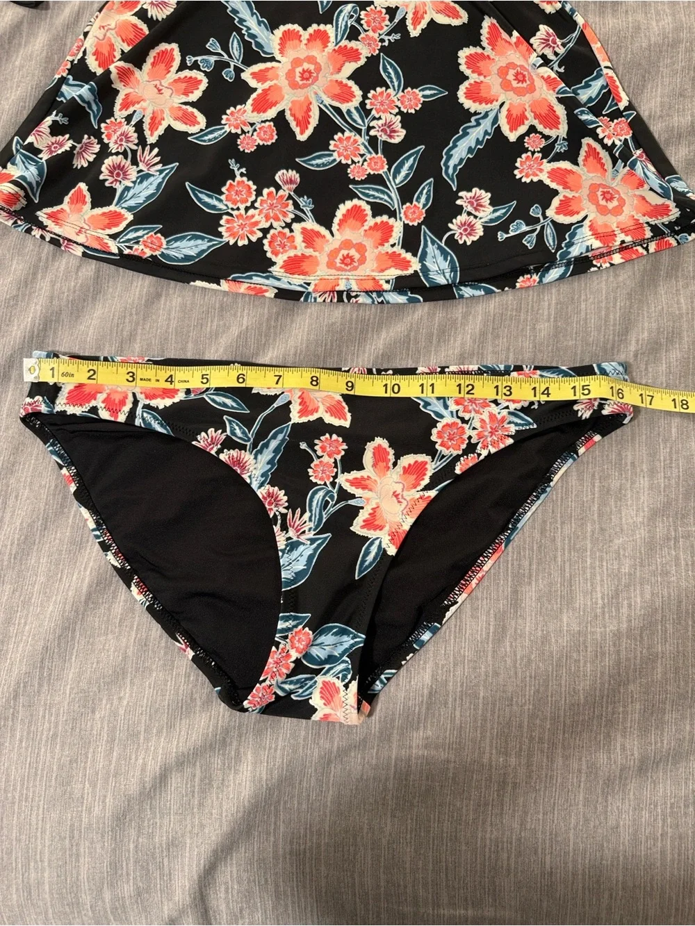 Women’s Floral Tankini Swim Set with Coral and Blue Accents